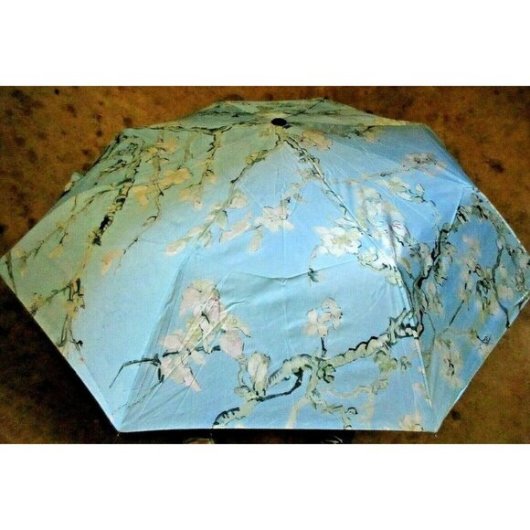 COPY - Almond Blossoms Van Gogh Print Compact Travel Umbrella Black Blue NWT Fr… - Picture 2 of 9